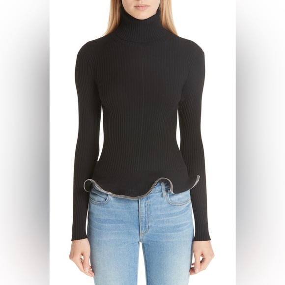 Alexander Wang Sweaters - NWT $550 Alexander Wang Ruffle Zipper Hem Sweater In Black